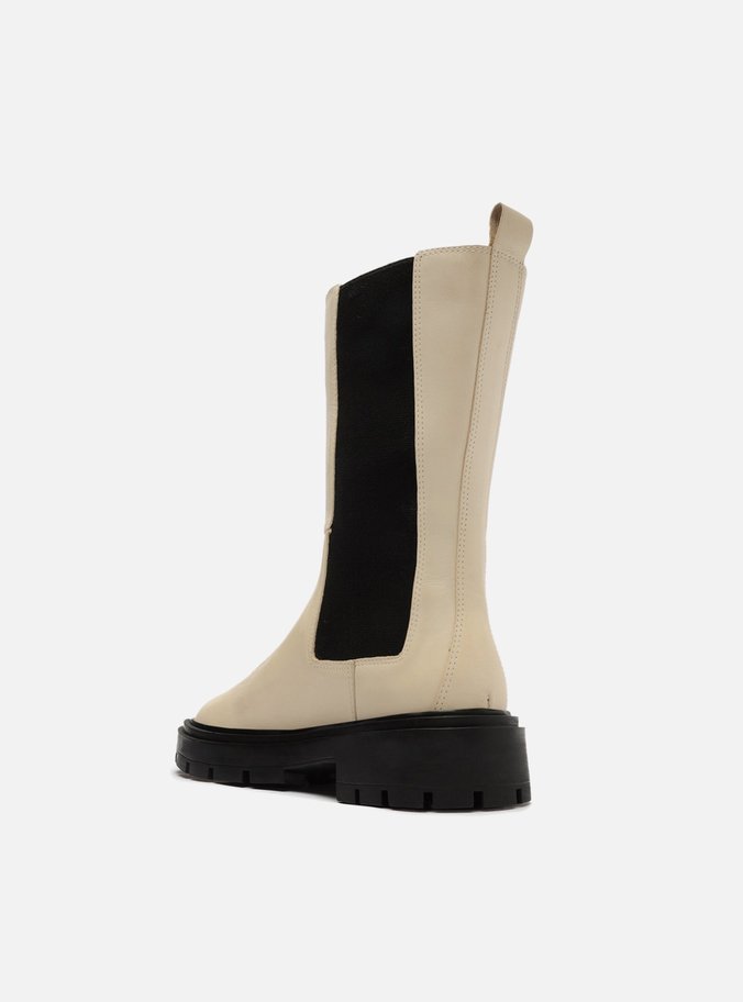 Bota Off-White Couro Cano Médio Tratorada Preta