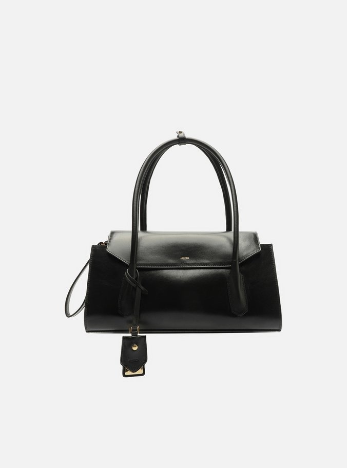 Bolsa Shoulder Preta Couro Média Alça Corrente