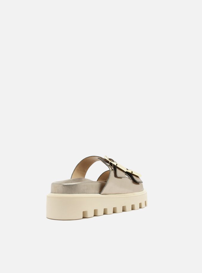 Sandália Metalizada Couro Flatform Tratorada