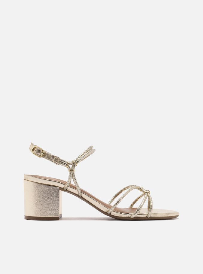 Sandália Dourada Snake Salto Bloco Elos