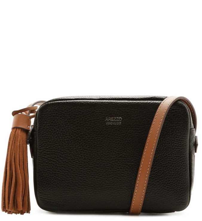 Bolsa Tiracolo Couro Ayla Pequena Preto e Cupuaçu
