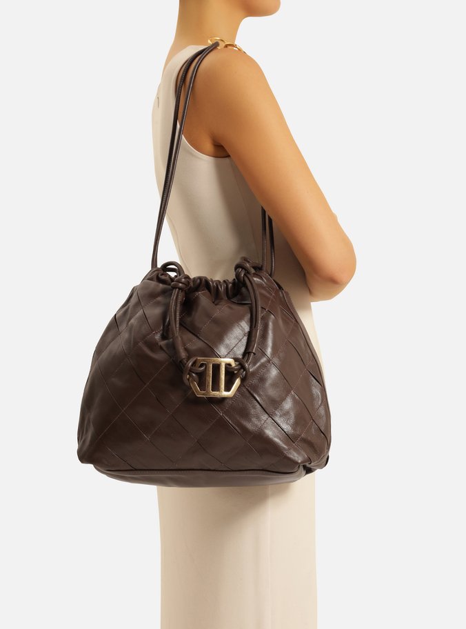 Bolsa Bucket Marrom Couro Matelassê Grande
