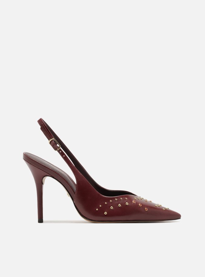 Scarpin Vermelho Couro Slingback Rebites