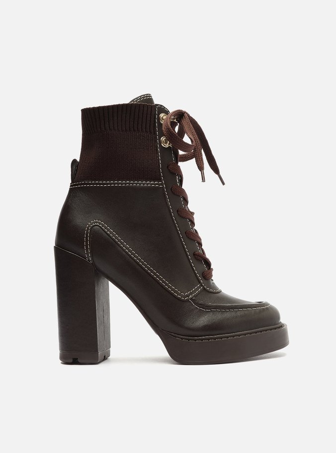 Bota Marrom Cano Curto Amarração Knit