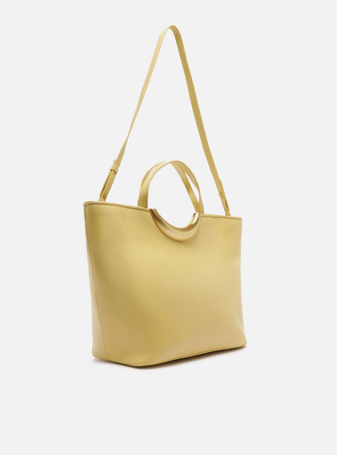 Bolsa Shopping Amarela Couro Grande Metal Bold