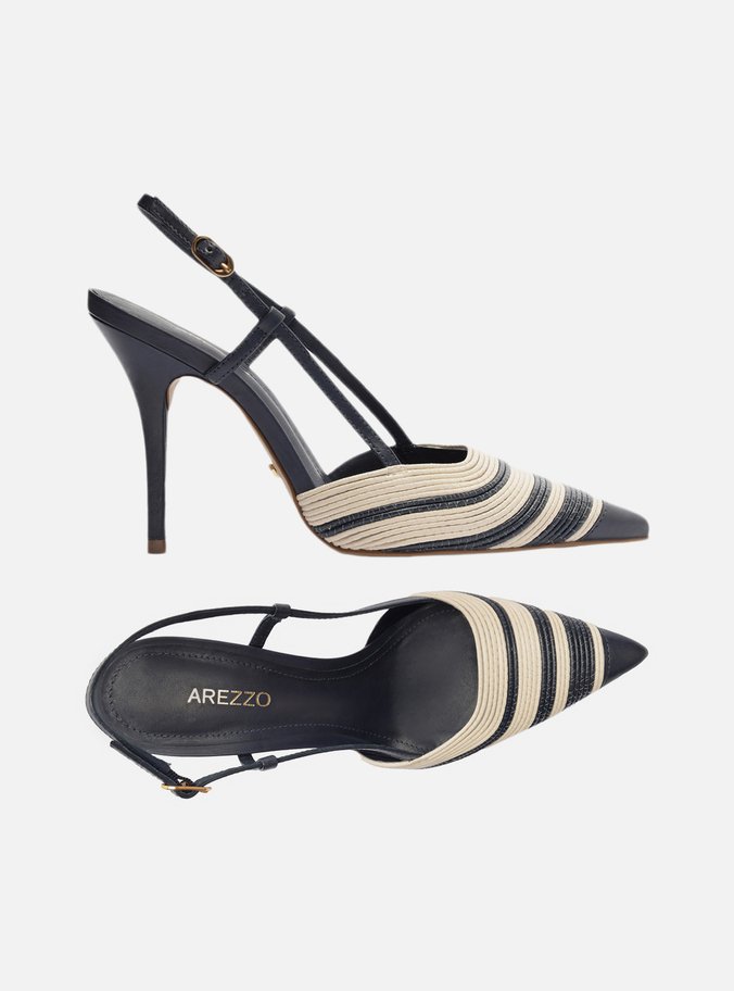 Scarpin Azul Couro Salto Alto Slingback Bicolor