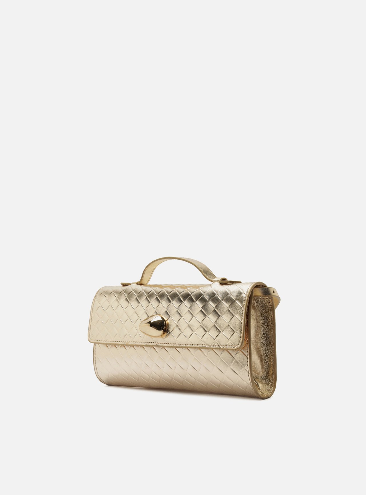 Bolsa Tiracolo Dourada Couro Média Tressê — foto 2