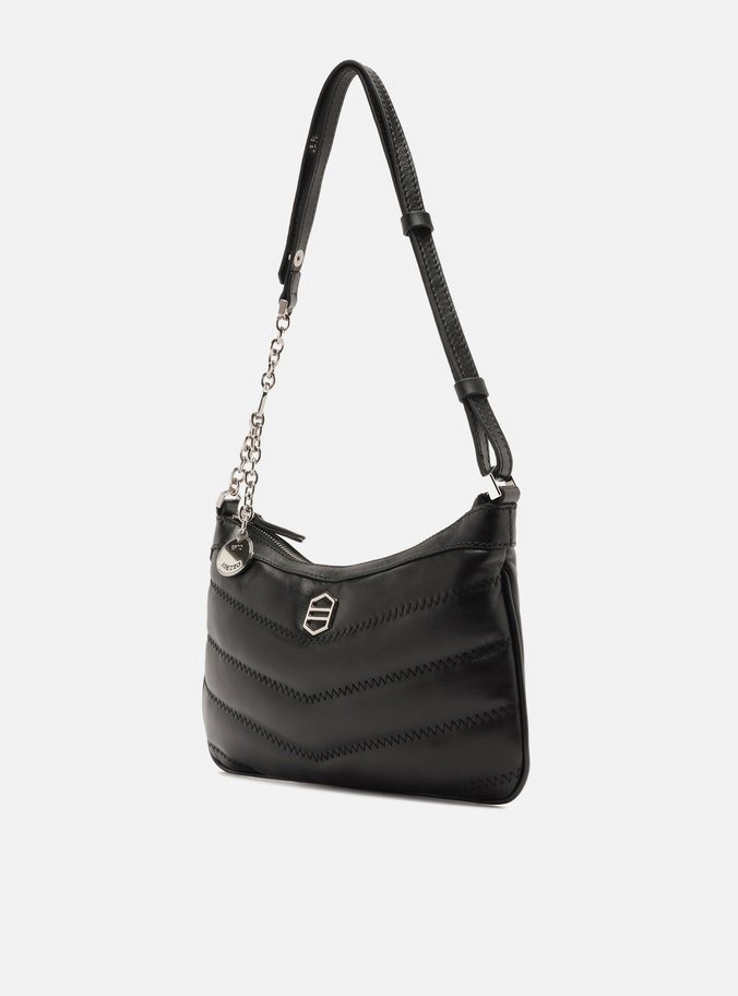 Bolsa Tiracolo Preta Couro Média Costuras