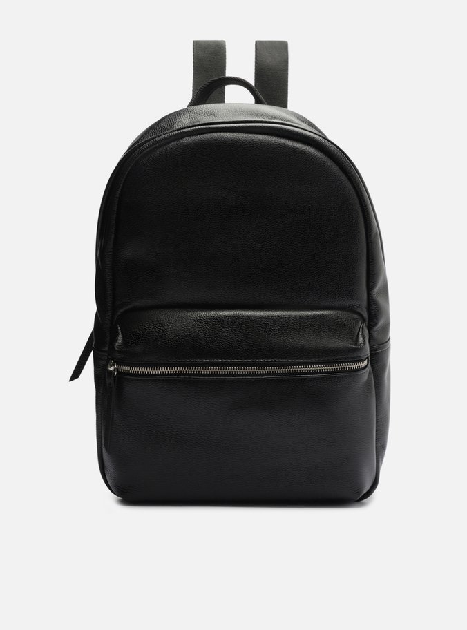 Mochila Preta Couro Grande Bolso Frontal