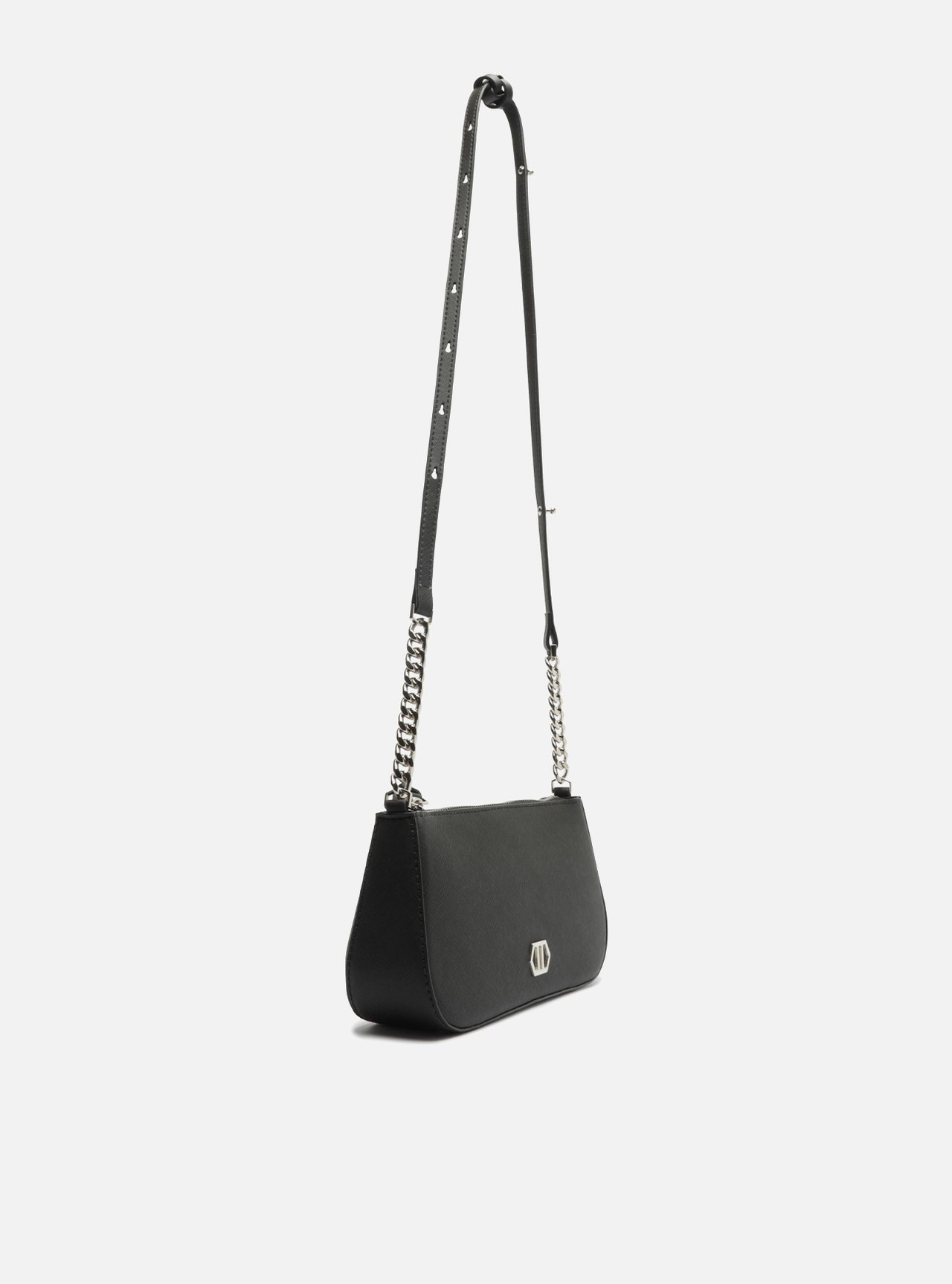 Bolsa Tiracolo Preta Couro Pequena Corrente — foto 5