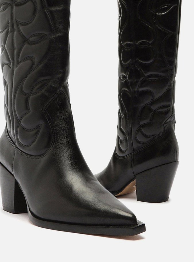 Bota Preta Couro Cano Longo Western Georgia