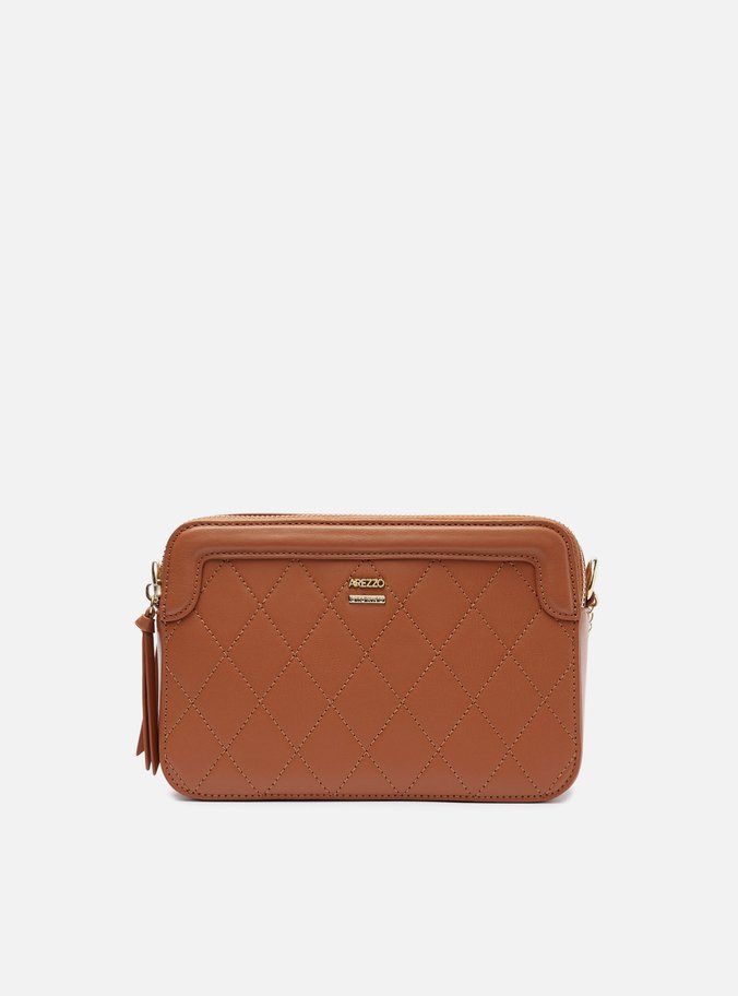 Bolsa Tiracolo Marrom Média Matelassê Moldura