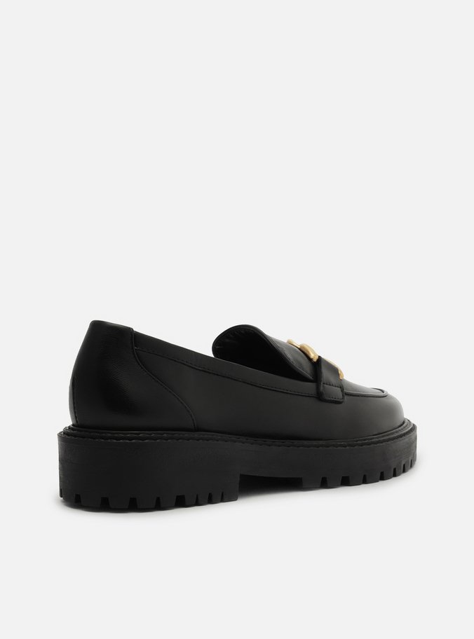 Mocassim Preto Couro Sola Tratorada Metal