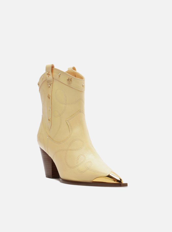 Bota Amarela Couro Cano Curto Ponteira Western