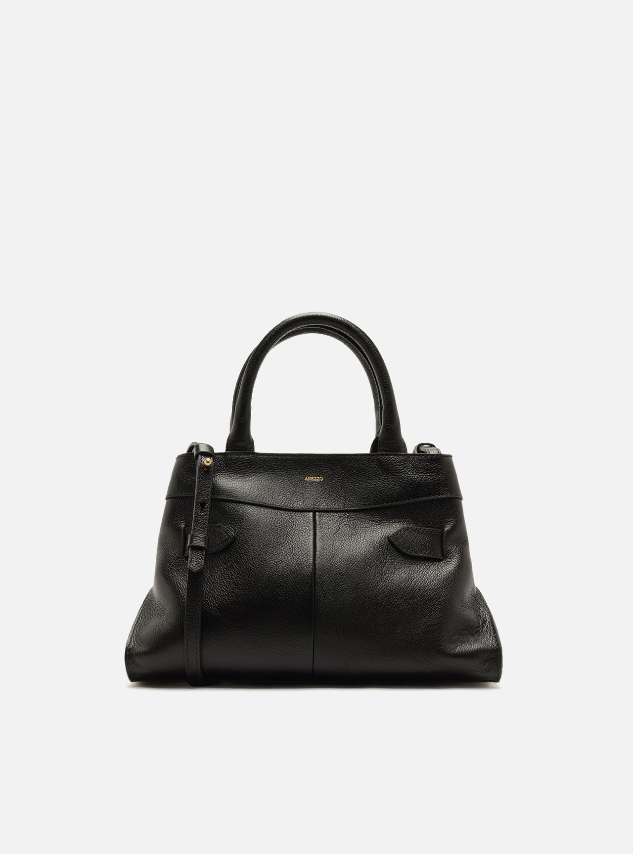 Bolsa Tote Preta Couro Média Fivela Dourada — foto 3