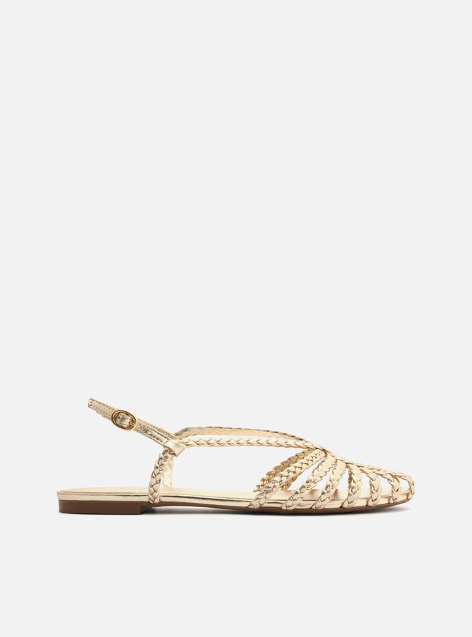 Sandália Rasteira Dourada Tiras Huarache