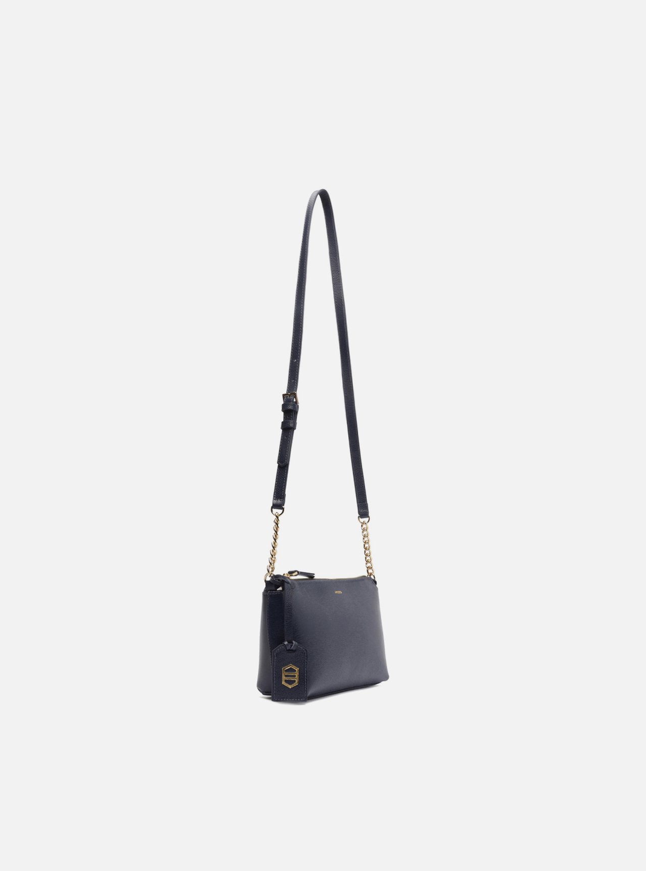 Bolsa Tiracolo Azul Couro Pequena Alça Corrente — foto 5