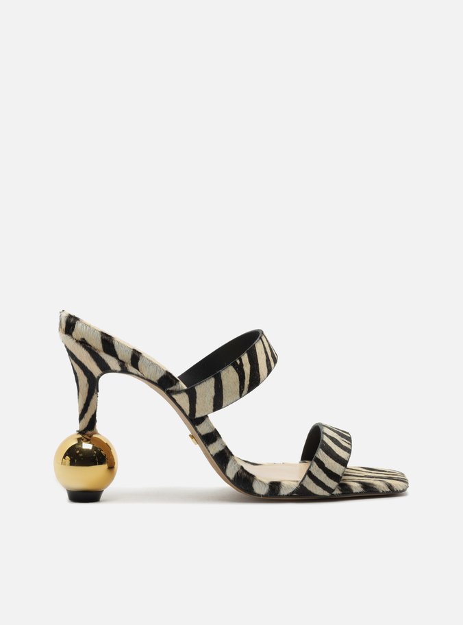 Sandália Animal Print Salto Fino Metais