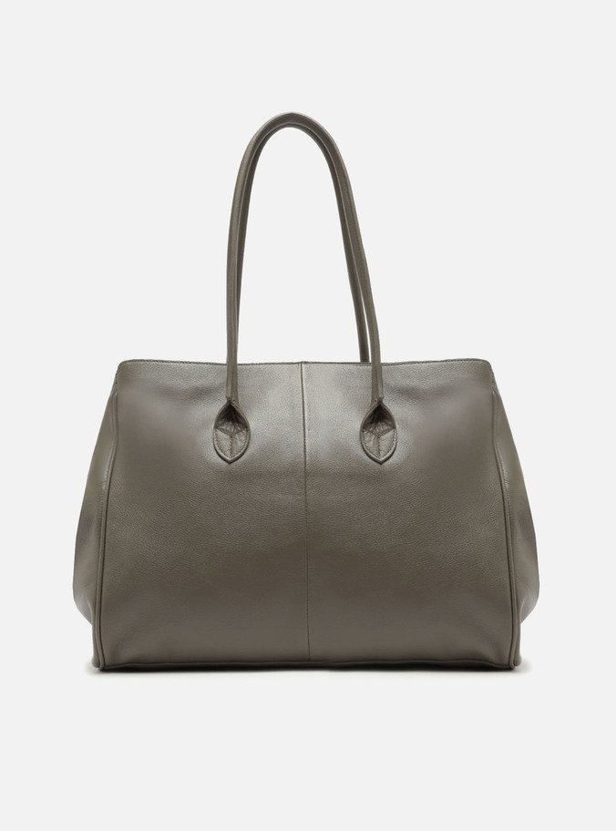 Bolsa Shopping Cinza Couro Grande Bolso Recortes