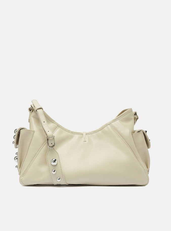 Bolsa Tiracolo Branca Couro Pequena Spikes