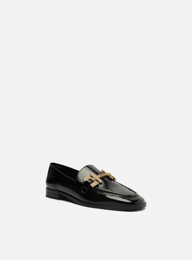 Mocassim Preto Couro Shine Metal