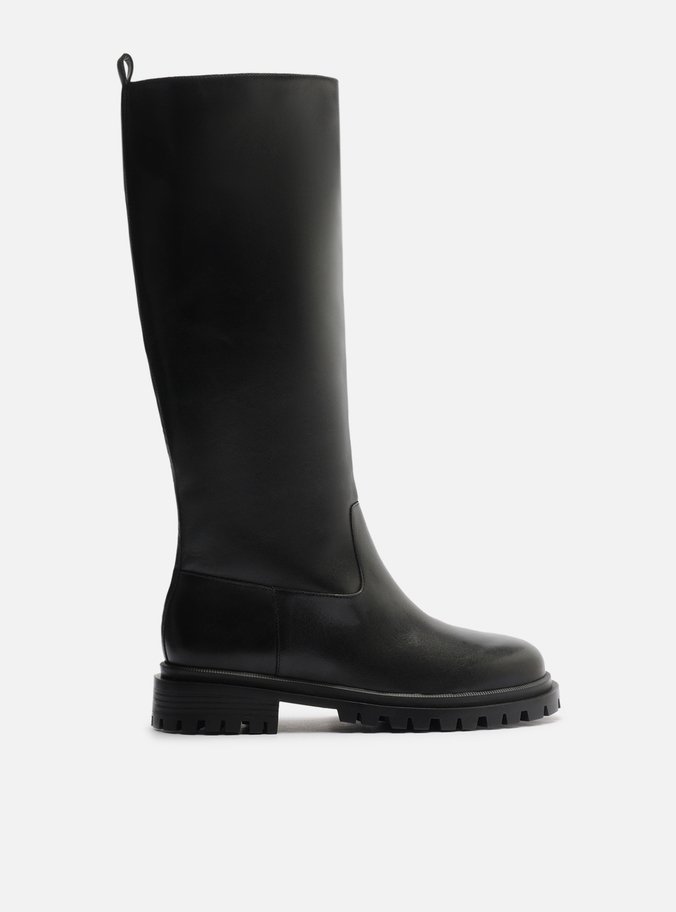 Bota Preta Couro Cano Longo Tratorada Montaria