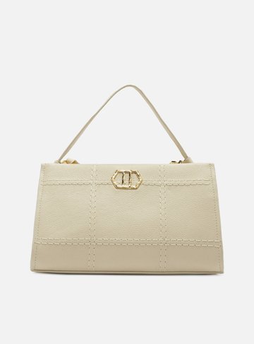 Bolsa Tote Off-White Couro Grande Retangular Costuras