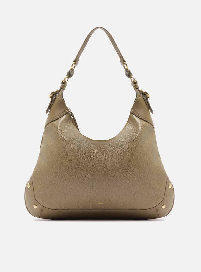 Bolsa Hobo Cinza Couro Worn Grande Metais