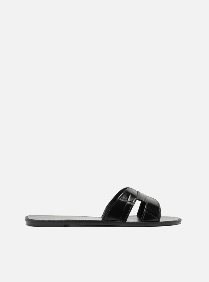 Sandália Rasteira Preto Croco