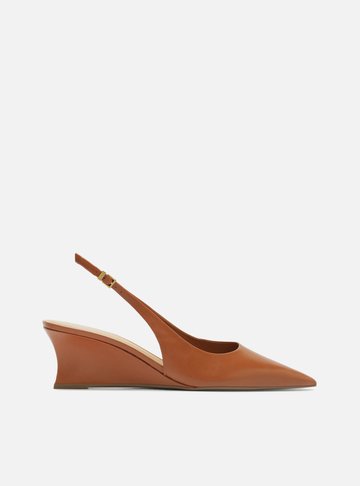 Scarpin Marrom Couro Salto Baixo Anabela Slingback