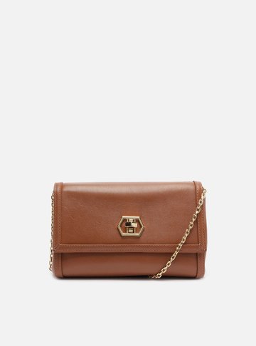 Bolsa Tiracolo Marrom Couro Média Encaixe Metal