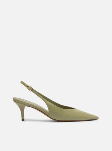 Scarpin Verde Couro Salto Kitten Slingback