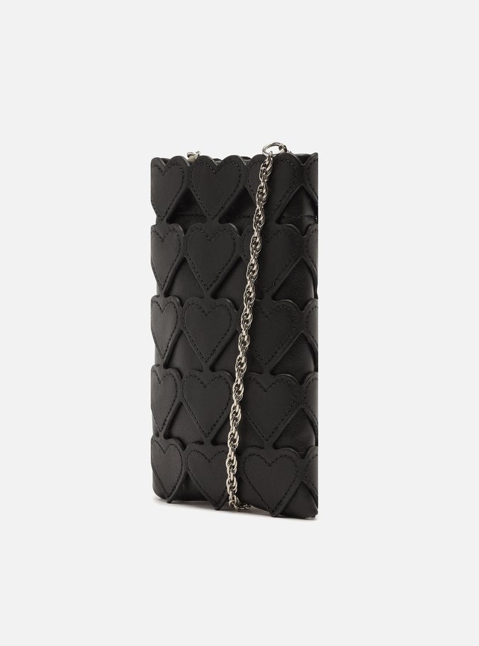 Mini Bag Preta Couro Porta-Celular Love