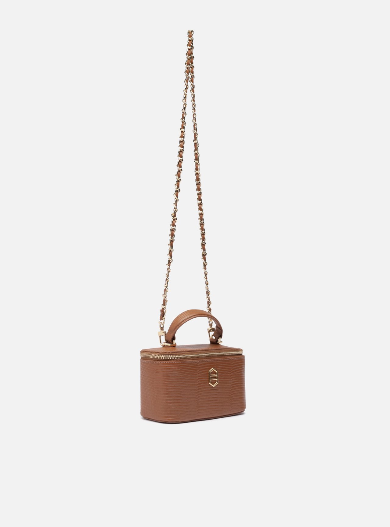 Bolsa Tiracolo Marrom Couro Pequena Croco Corrente — foto 5