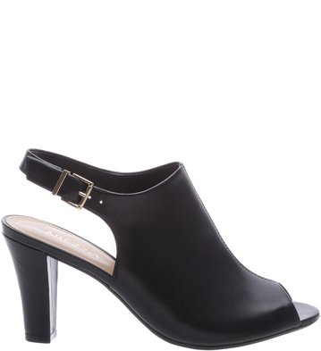 Sandália Couro Média Peep Toe Preta