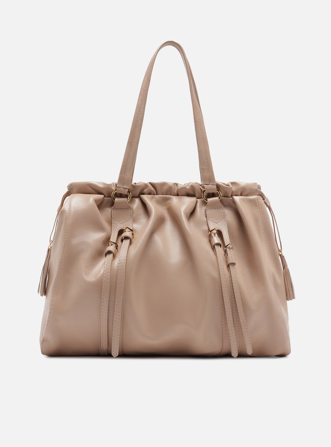Bolsa Shopping Bege Couro Grande Fivelas