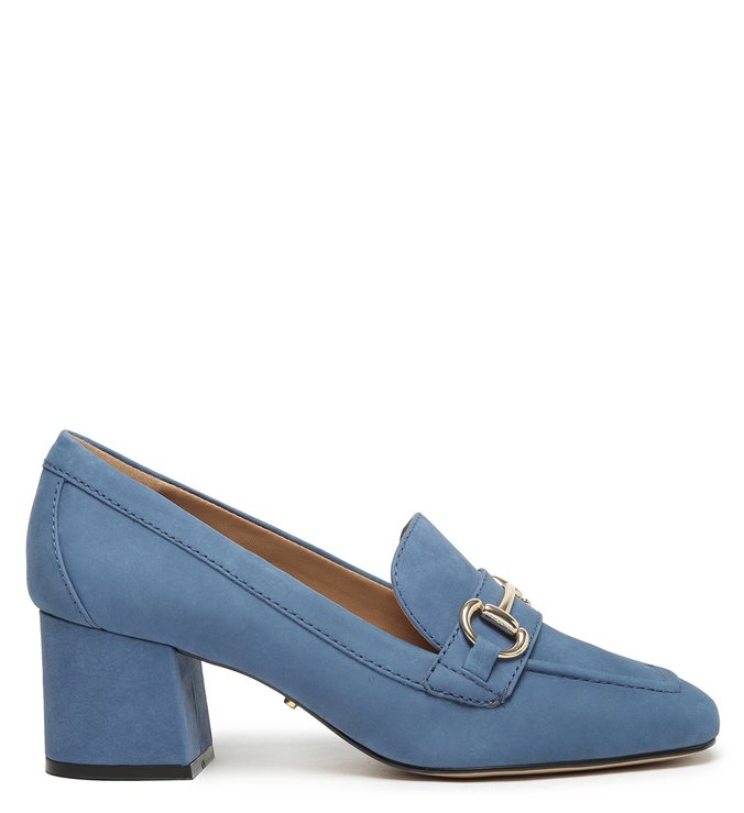 Mocassim Azul Nobuck Salto Bloco