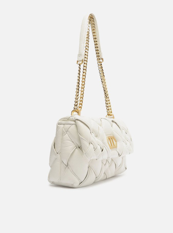 Bolsa Tiracolo Branca Couro Tressê Média