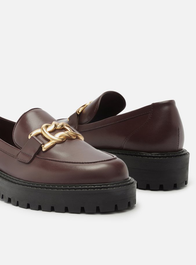 Mocassim Vinho Couro Sola Tratorada Metal