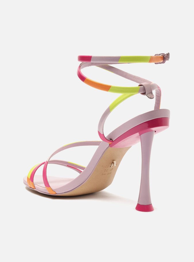 Sandália Lavanda Salto Fino Tiras Estampada