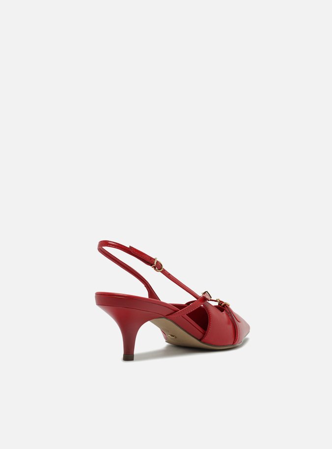 Scarpin Vermelho Couro Salto Médio Slingback Amélia