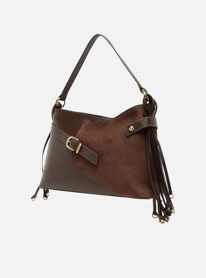 Bolsa Tote Marrom Couro Camurça Grande Tiras