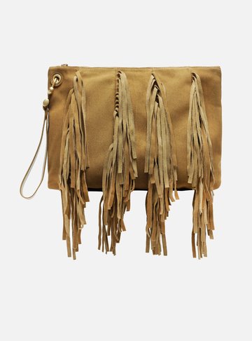 Bolsa Tiracolo Marrom Suede Grande Franjas