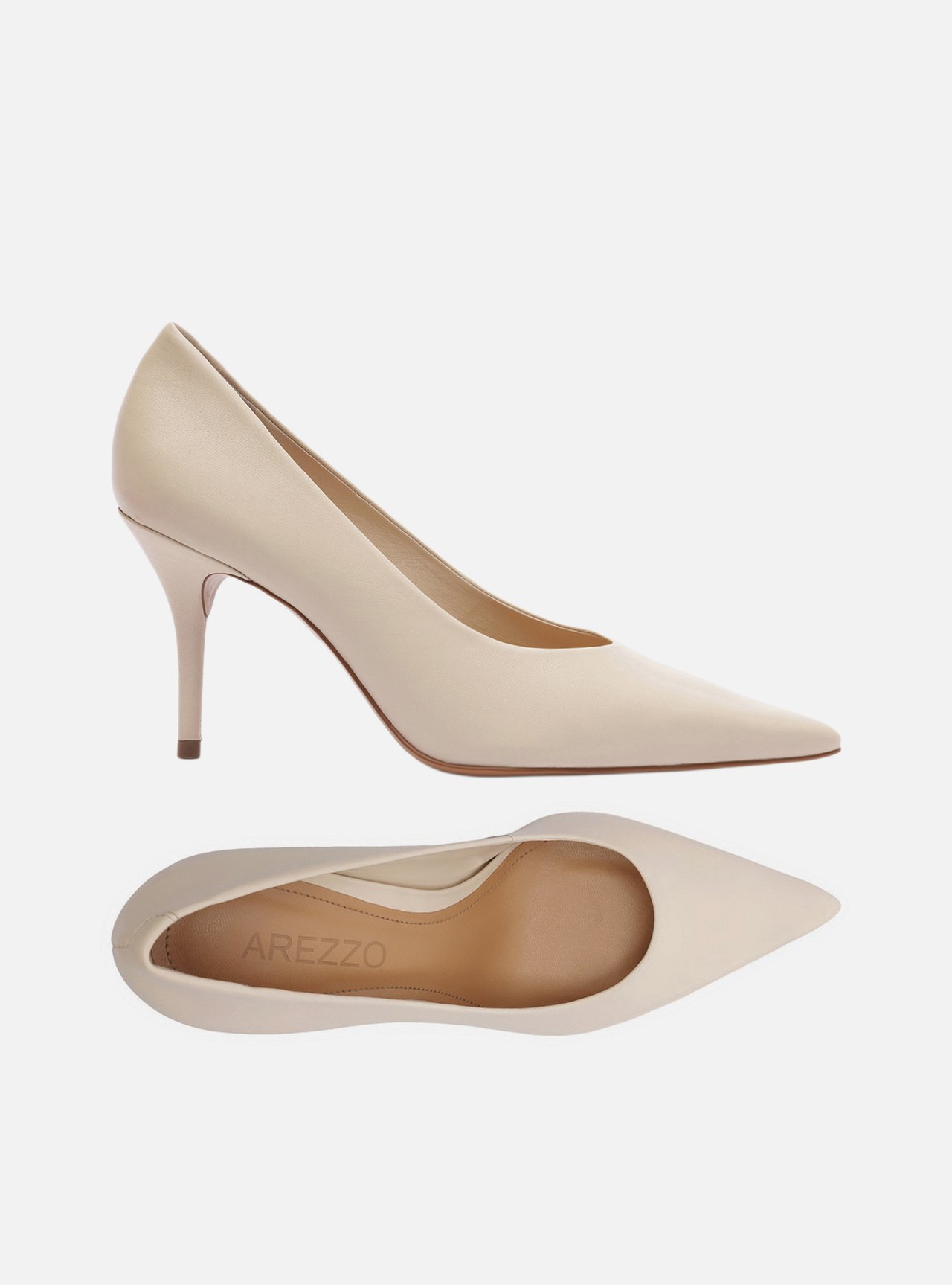 Scarpin Off White Couro Salto Médio Fino Bico Fino — foto 5