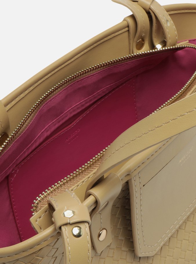Bolsa Tote Bege Tressê Média Bolso Frontal