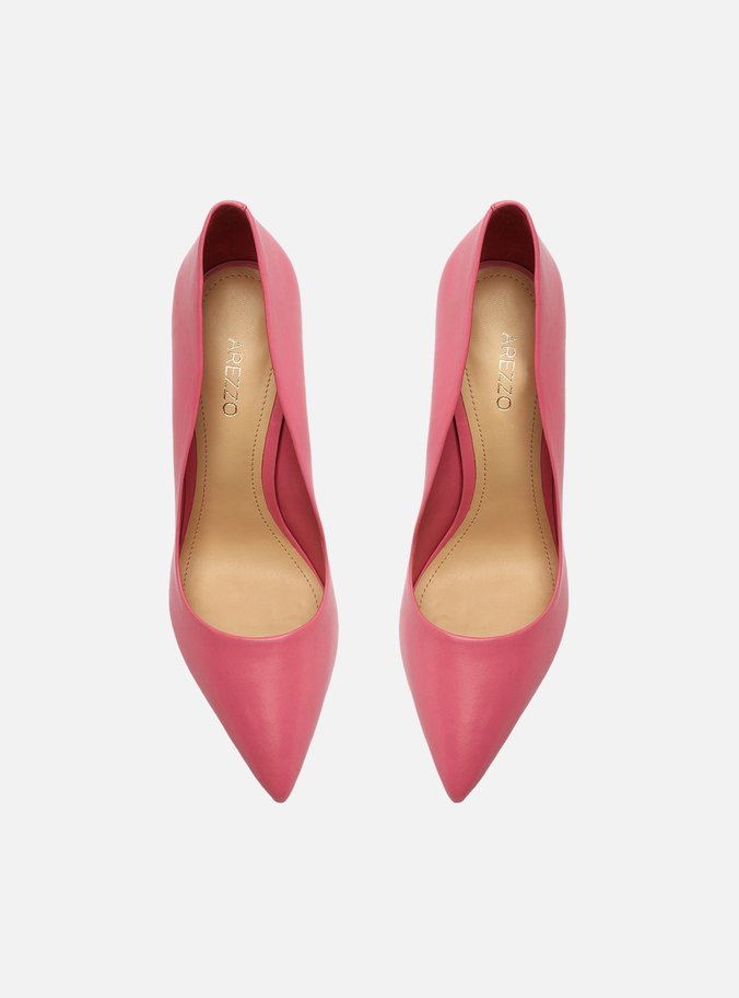 Scarpin Rosa Pink Couro Salto Alto Fino Color