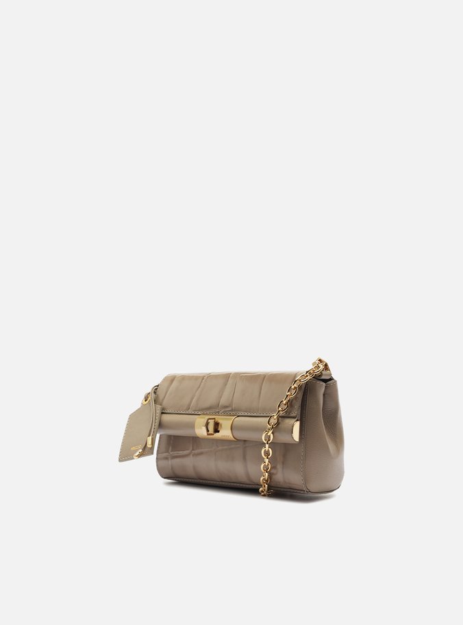 Bolsa Tiracolo Cinza Couro Maxi Croco Pequena