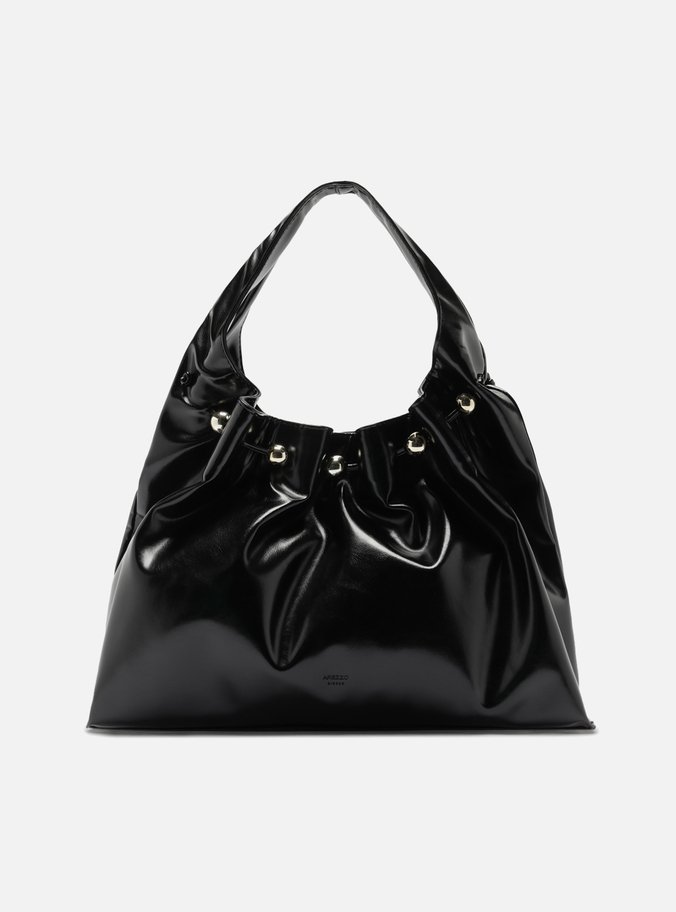 Bolsa Hobo Preta Verniz Grande Alça Esferas