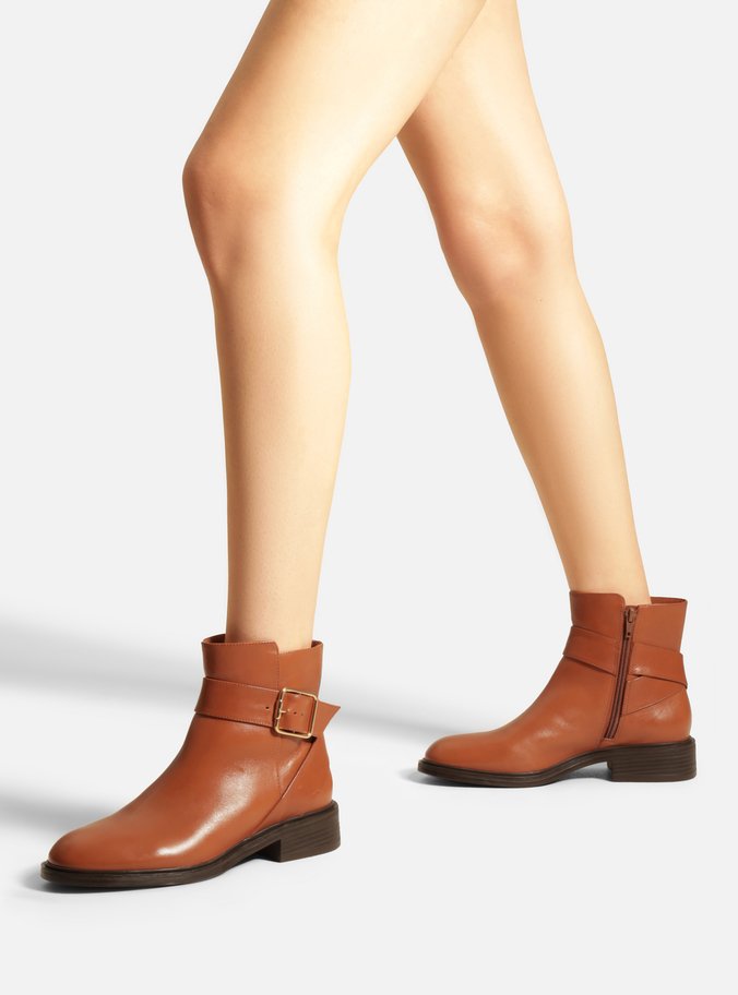 Bota Marrom Couro Cano Curto Fivela Riding