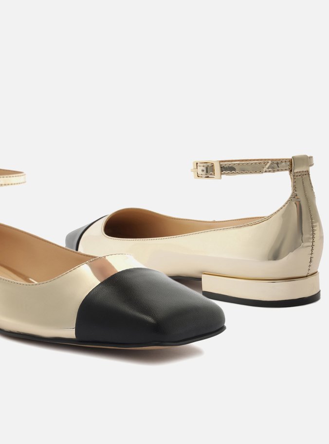 Sapatilha Boneca Dourada Cap Toe Fivela
